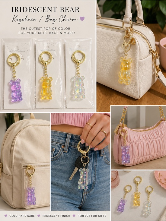 Accessories - Iridescent Gummy Bear Keychain / Bag Charm Choose your color